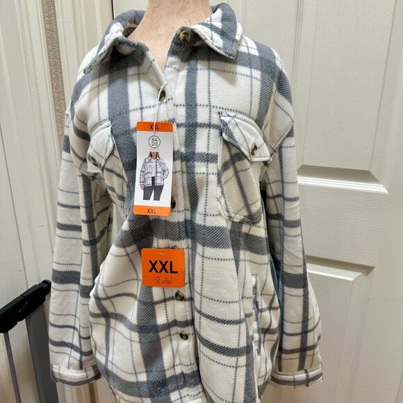 Sage Sherpa Lined Fleece Women's Jacket Size XXL Gray Plaid Lightweight Boho NEW - Picture 11 of 14